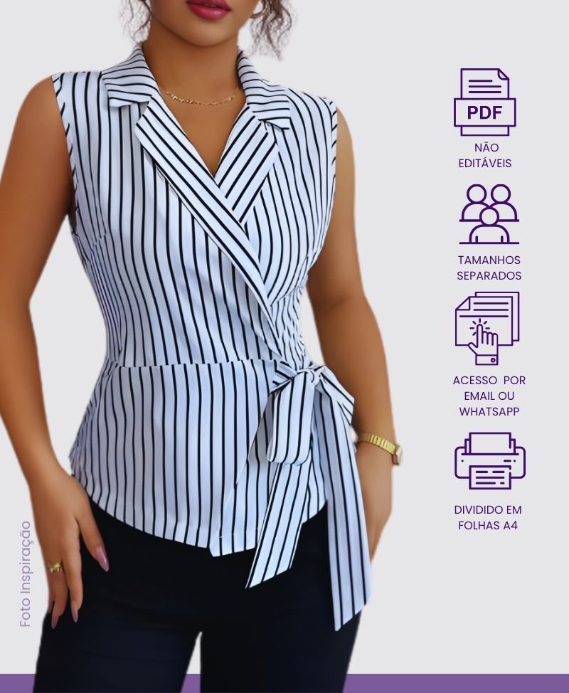 Molde PDF Blusa Com Transpasse e Gola Alfaiate - Código/0183