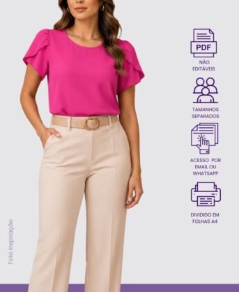 Molde PDF Blusa Com Decote Redondo e Manga Tulipa- Código/0181