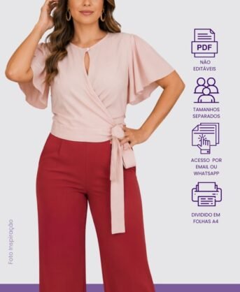 Molde PDF Blusa Transpassada Com Manga Godê- Código/0085