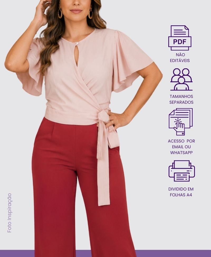 Molde PDF Blusa Transpassada Com Manga Godê- Código/0085
